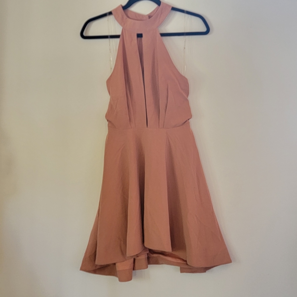 DO + BE | Cross back halter top High low Bodycon Mini Dress Dusty Rose SMALL